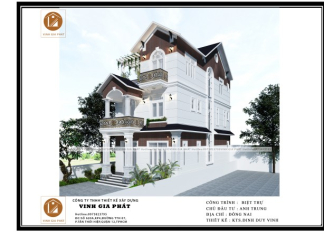 Thiết kế biệt thự 3 tầng mái thái đơn giản ở Đồng Nai